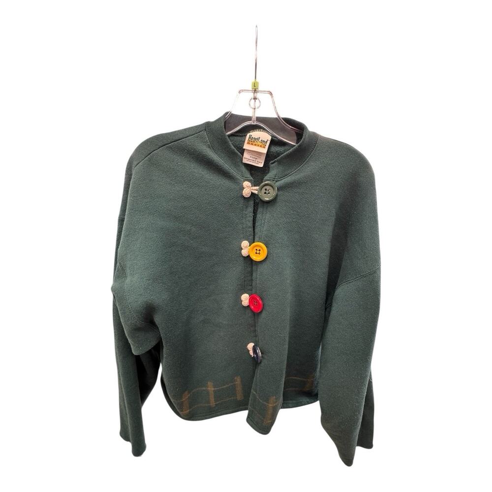Vintage Heartland Basics XL Green Cardigan Colorful Button Wearable Christmas